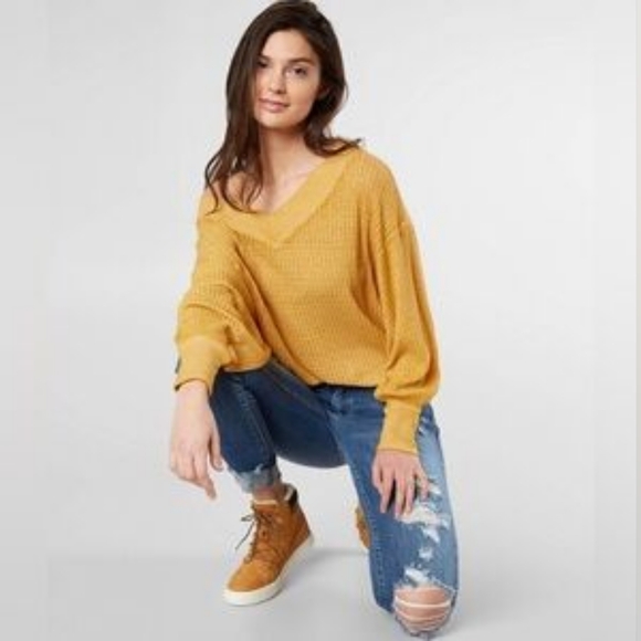 Free People We the Free South Side Long Sleeve Thermal Top in Yellow Size Large - Picture 3 of 14